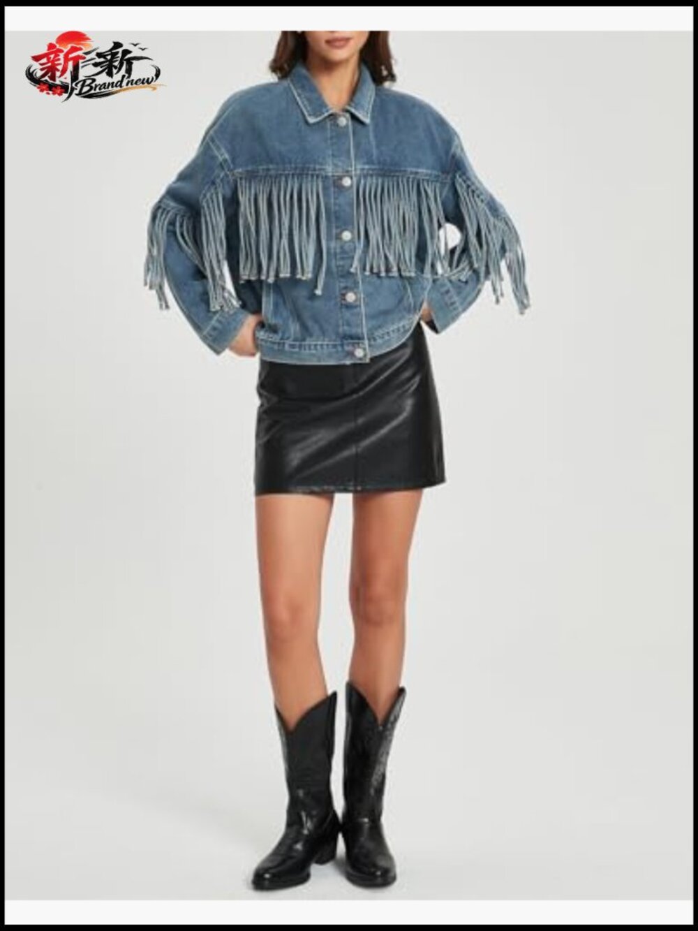Oversized Fringed Denim Jacket Tassel Long Sleeve Western Concert Outfits - Picture 6 of 6